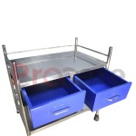 ss medicine trolley blue coloured open drawers view