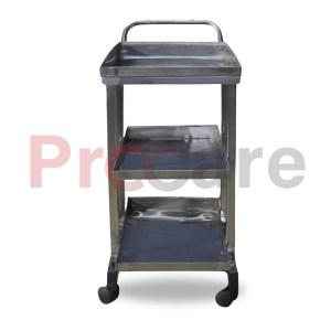 hospital ward bedside drug trolley with grab handle, Three SS trays, and Wheels