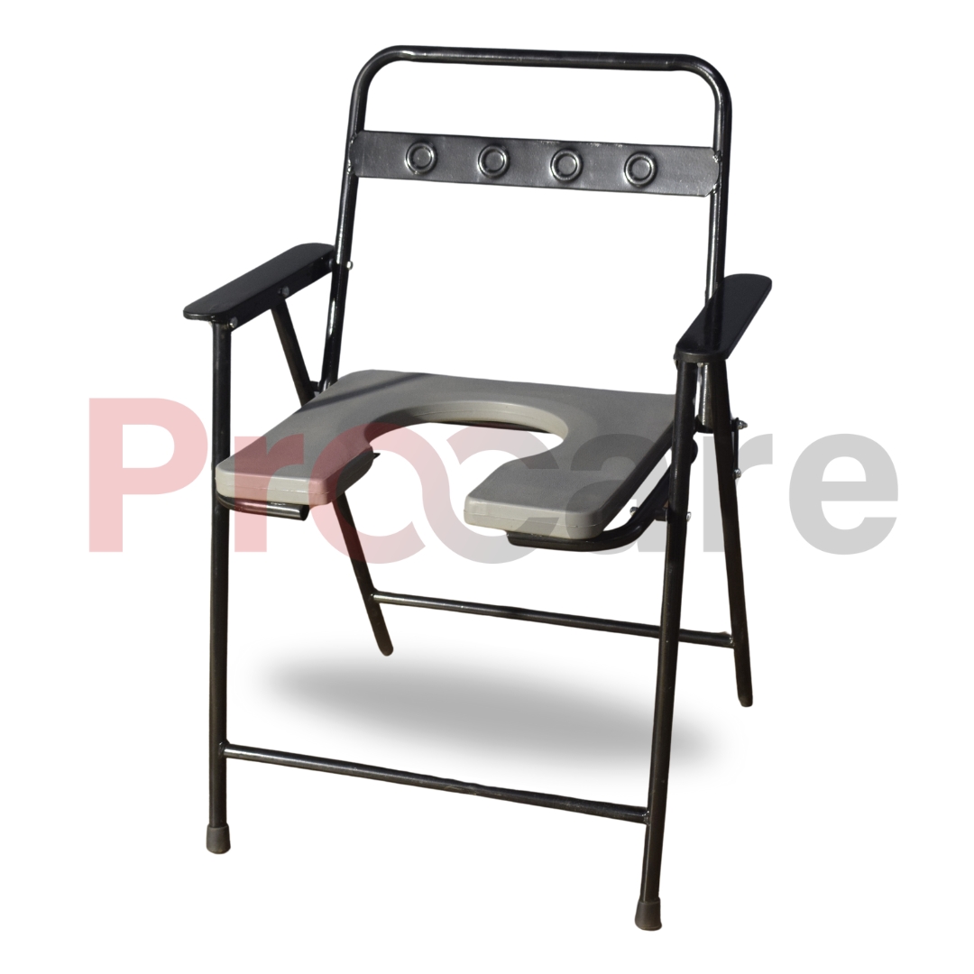 commode chair with metal backrest front view