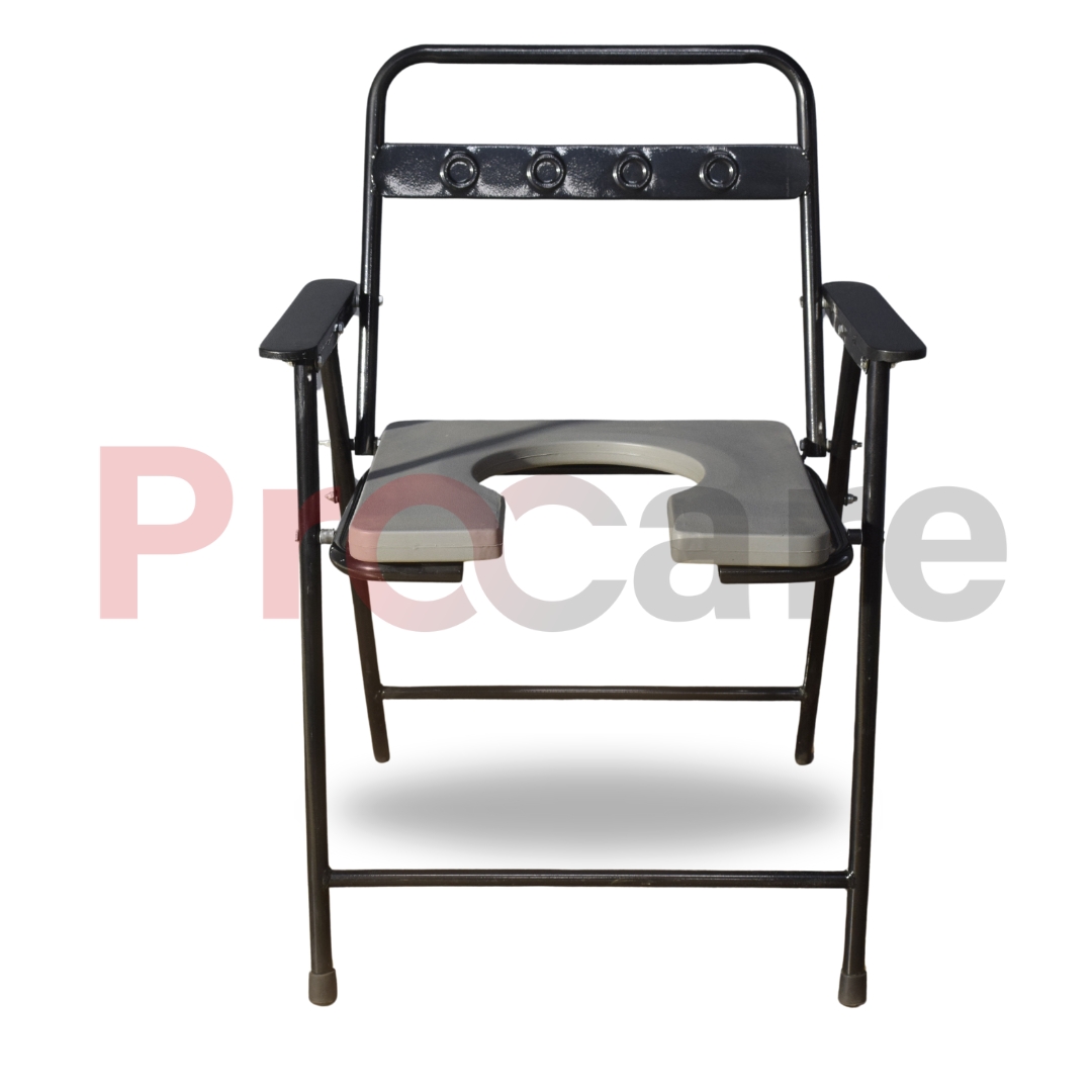commode hair for old persons with metal handrest, backrest, and fiber foldable seat