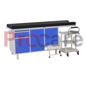 gynecological examination table with one drawer and three cabinet