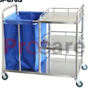 a hospital linen trolley with three shelf