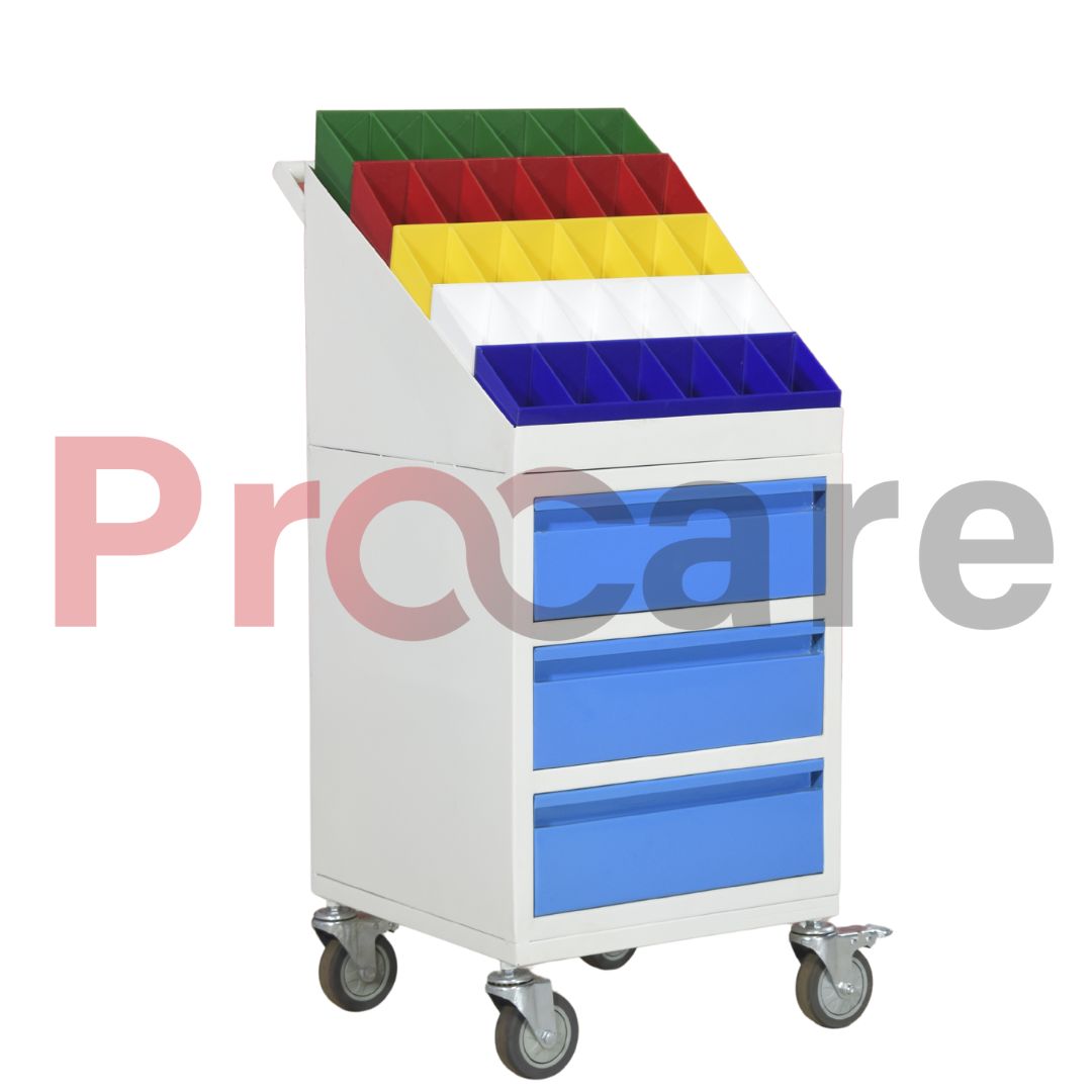 a emergency drug trolley side view